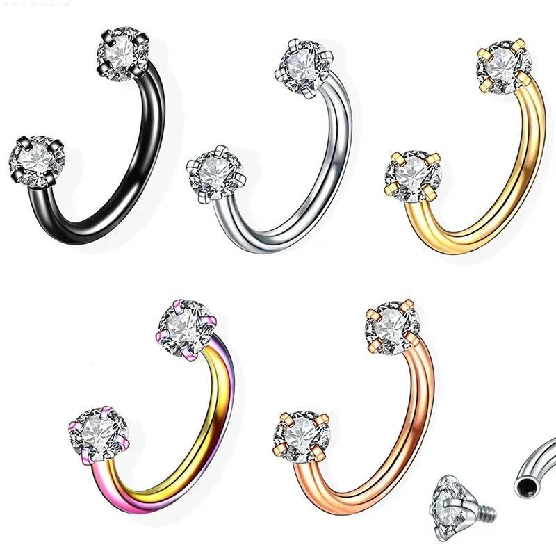 1PC Stainless Steel Crystal Hoop Ring Piercing Nose Ear belly Men Cartilage Helix Earrings Daith Jewelry 250613