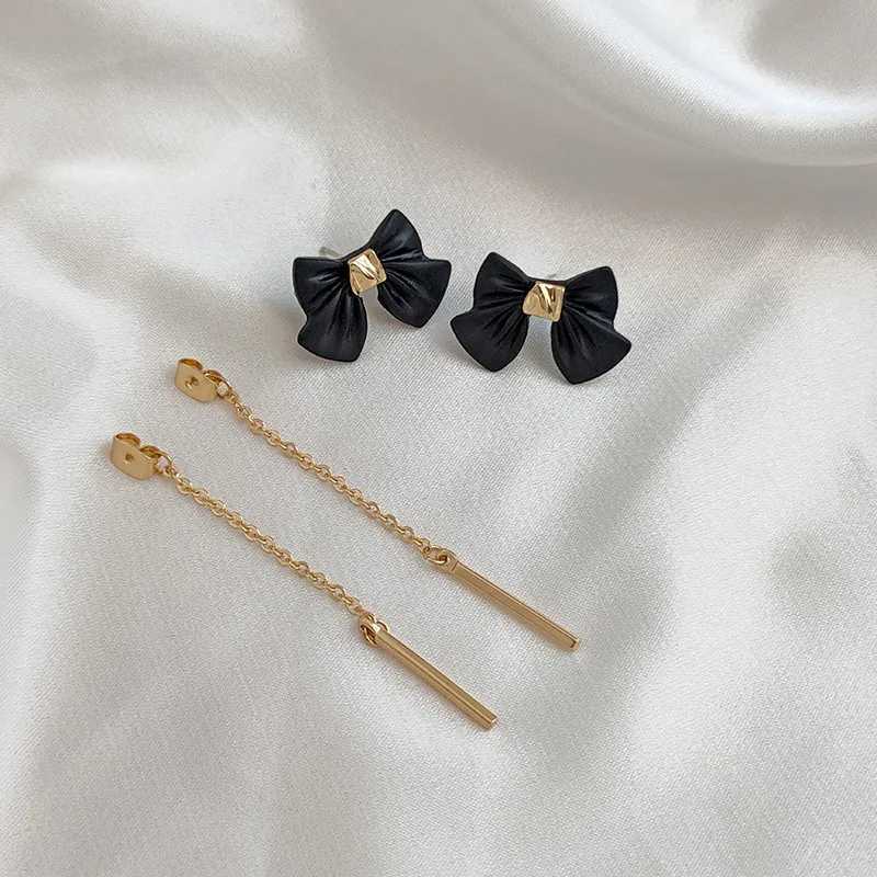 Korean Black Bowknot Chain Tassel Long Pendant Earrings for Women Simple Ear Line Boucle Doreille Femme Valentines Day Gift XJ250623