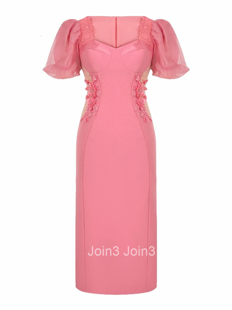 Summer Fashion Formal Occasion Evening Dress Women Clothing Elegant Luxury Sweet Sheer Sexy Puff Sleeve Slim Party Prom Vestidos