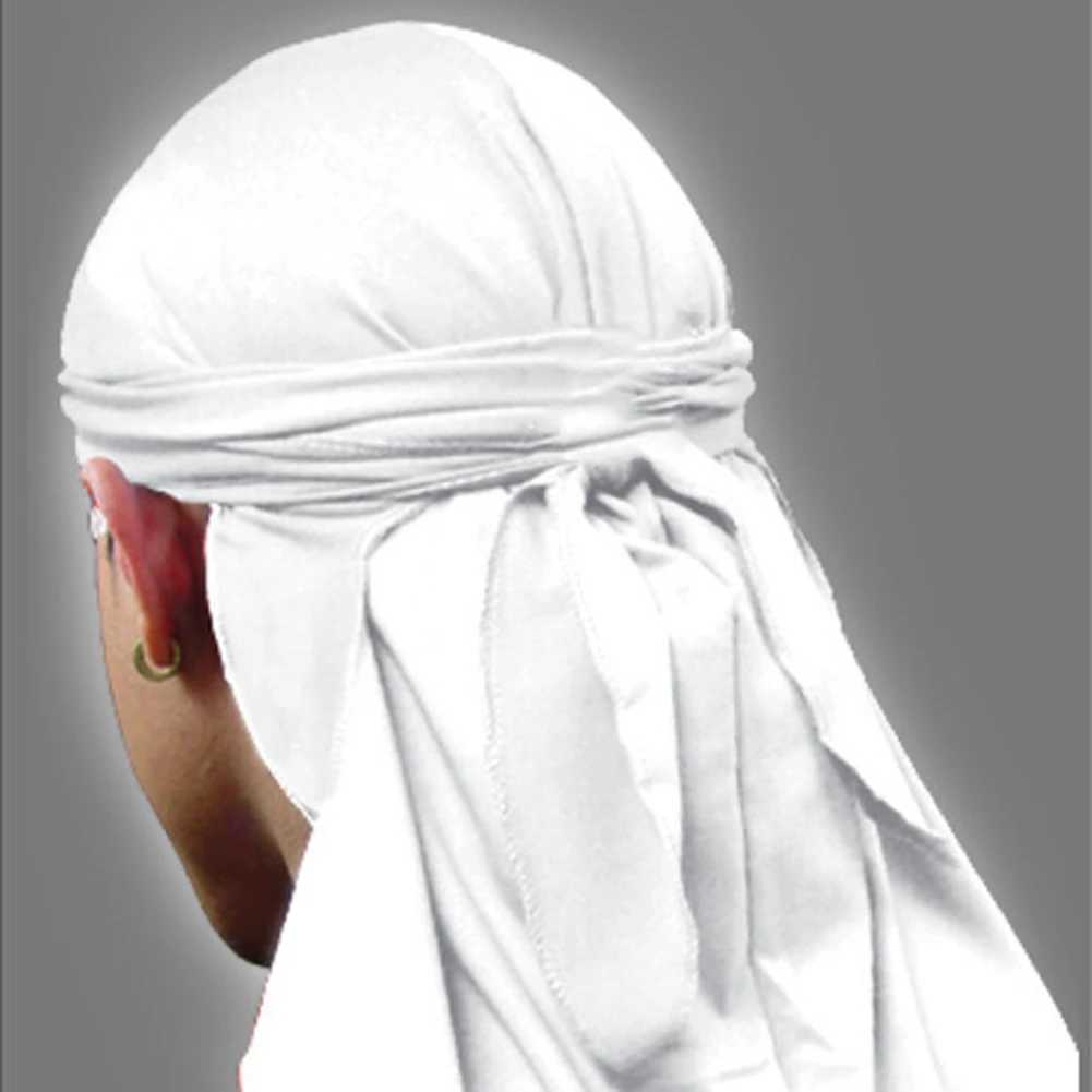Fashionable Du-Rag Scarf Head Wrap Stylish Rap Band Tie Down Hat for Outdoor Sports Solid Bandana for Men Women in Black/White M250623
