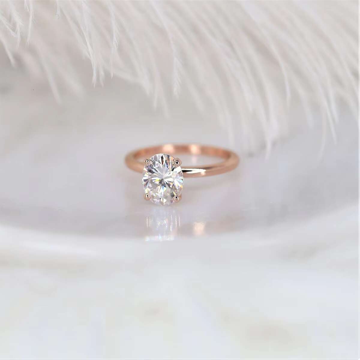 Natural Moissanite Oval Cut White Gemstone With 14k Rose Gold Ring for Women and Girl and Making Jewelry for Her
