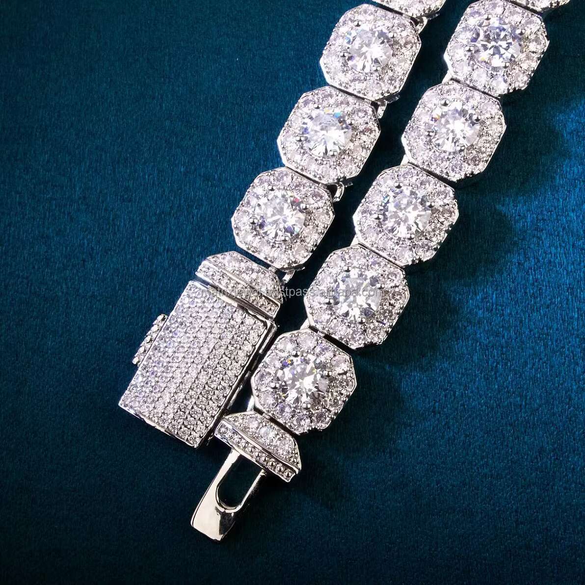 Moissanite Chain Hip Hop 10mm Cluster Tennis Chain 925 Sterling Silver Iced Out VVS Moissanite Square Shape Tennis Chain