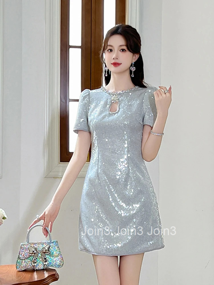 Sparkly Sequin Evening Dress Women Clothes New Summer Elegant Luxury Short Sleeve Slim Mini Short Party Club Prom Vestido Fiesta