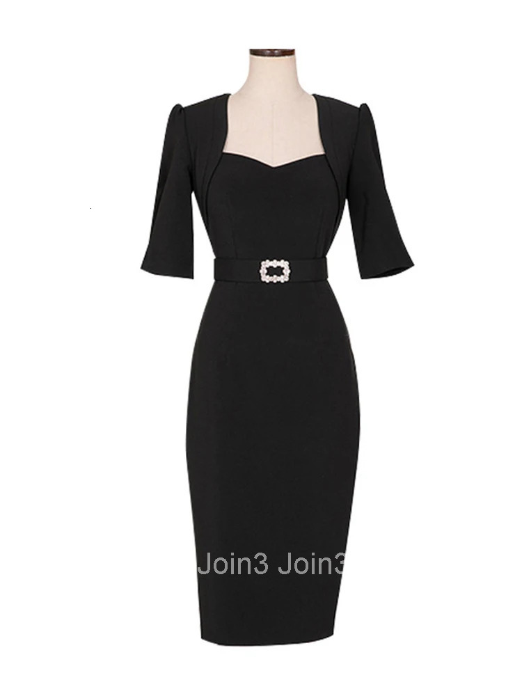 Fashion Summer Dress Elegant Women Lady Formal Black Sexy Square Collar Wrap Hip Midi Party Prom Mujer Vestidos Street Clothes