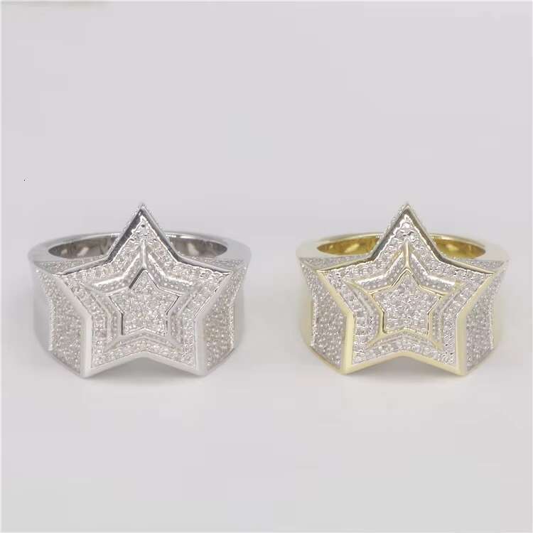 LUCK Hiphop Men Women Fine Jewelry Iced Out 925 Sterling Silver VVS Moissanite Diamond Star Ring With GRA Certificate