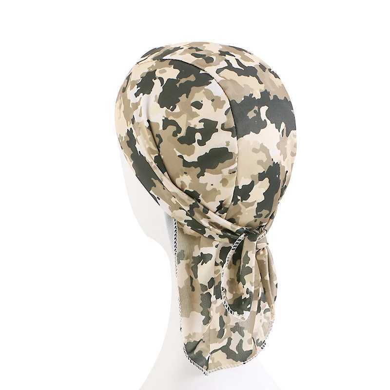 New Camouflage Print Silky Durag For Men Bandana Turban Hat Unisex Doo Durag Wigs Mens Du-Rag Long Tail Bandana Pirate Hat M250623