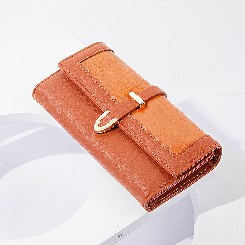 Free Shipping 2025 New Designer Bag New Long Style Women's Wallet European And American Crocodile Pattern Buckle Ladies' Wallet Cross-border