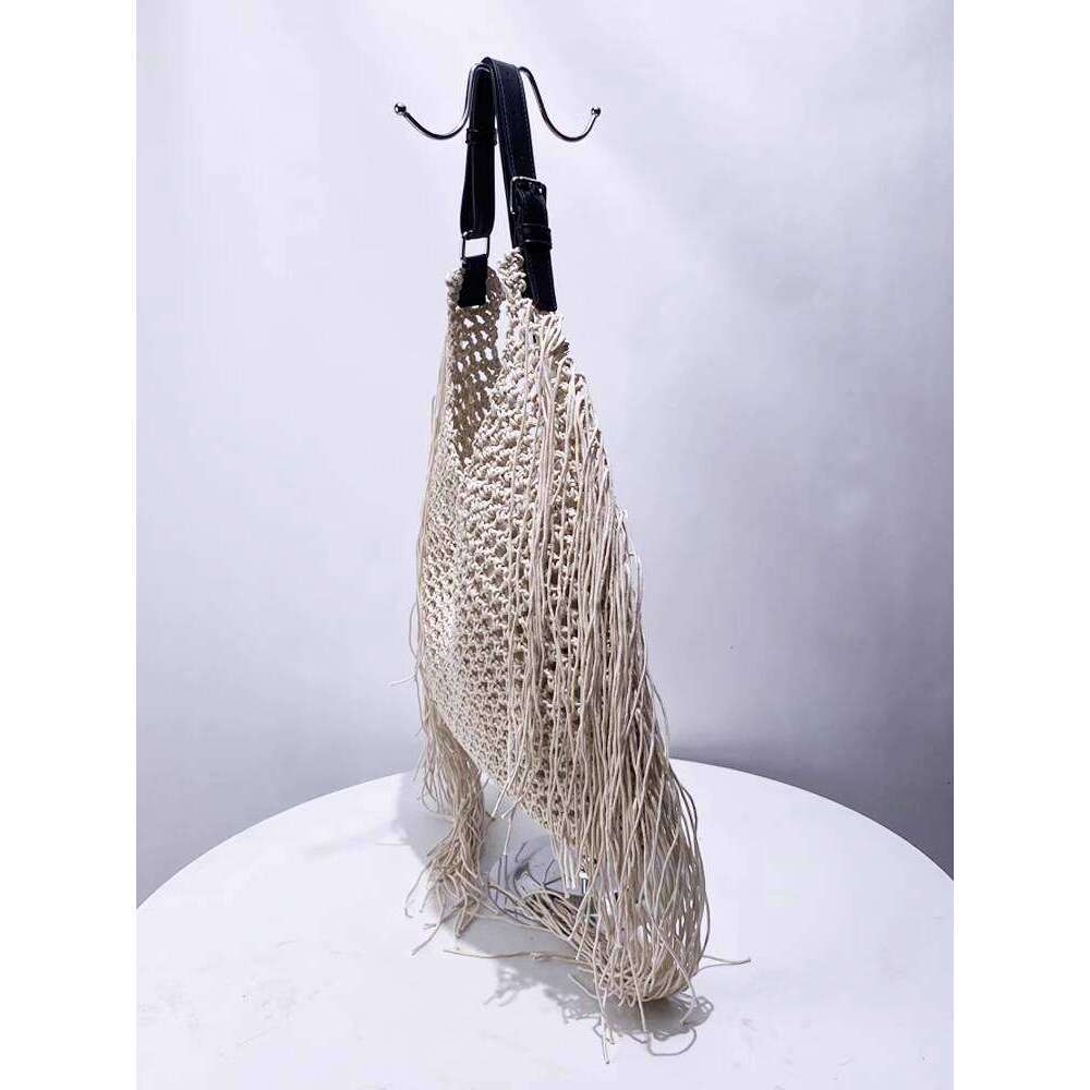 Eco-Friendly Handcrafted Rattan Weave Market Satchel Featuring Chunky Fringe