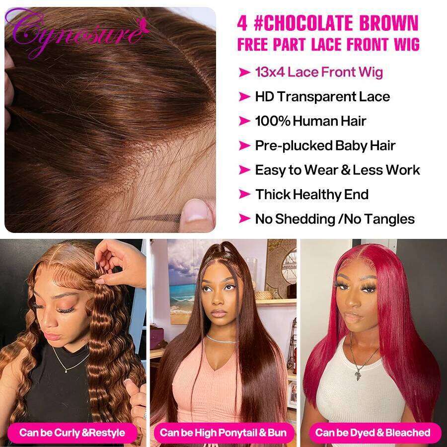 Cynosure 13x4 Chocolate Brown Straight Front Hd Transparent Lace Frontal Wig Colored Human Hair Wigs For Women