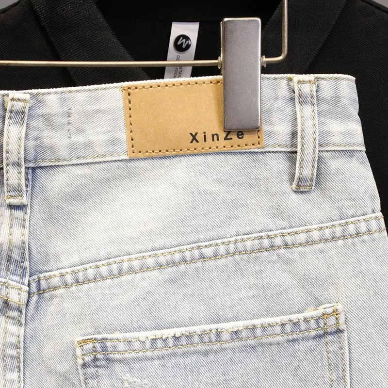 High Quality Summer Korean Clothing Mens Casual Denim Shorts Distressed Cat Whisker Streetwear Short Pants 250618