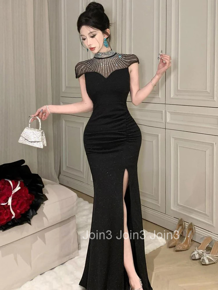 Women Clothes Black Shiny Sheer Sexy Short Sleeve Skinny Maxi Long Dress Elegant Luxury Fashion Party Club Prom Vestido Robe New