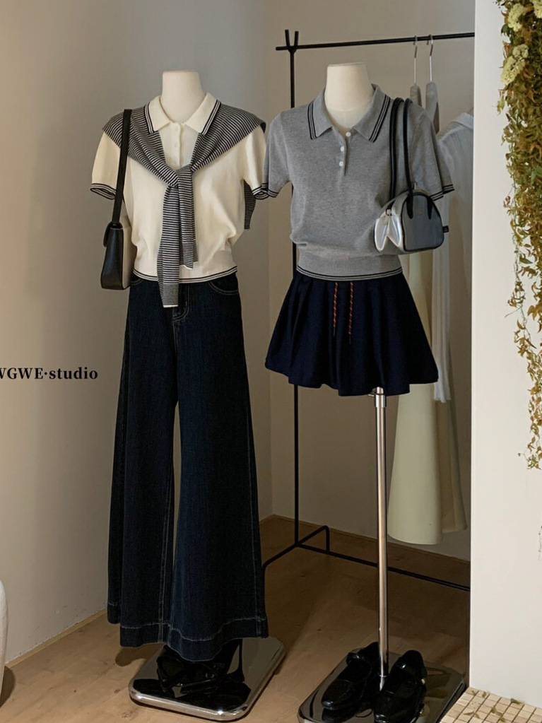 GC145 Short-sleeved sweater for women Spring and summer waist slimming short top