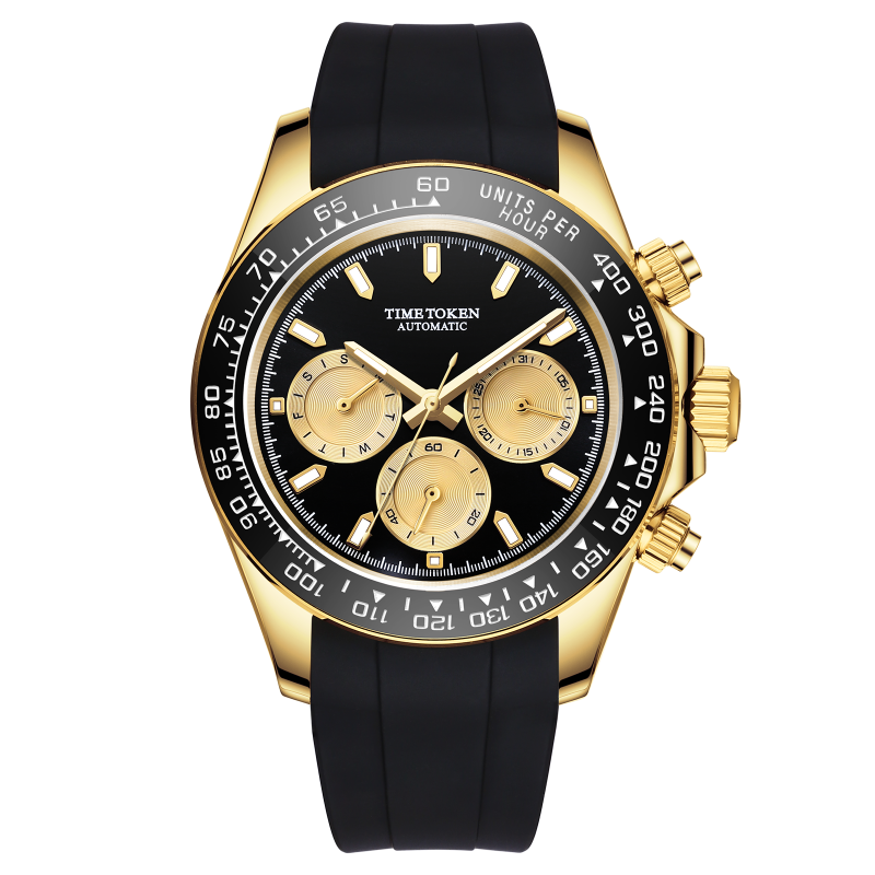 TIMETOKEN Fashion Brand Luxury Mechanical Men multifunctional Date Watches 100M Men Sport Chronograph Sapphire Glass CasualWatch