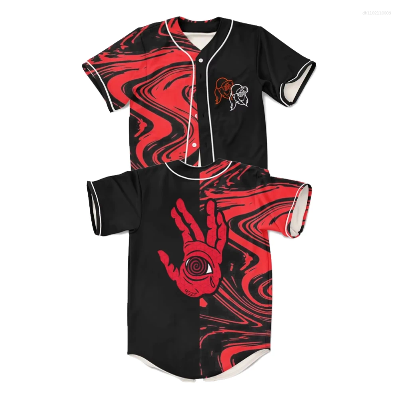 Men's T Shirts Rezz Hypno Hand Red Trippy Baseball V-Neck Short Sleeve Button-up Women Men Streetwear Tops