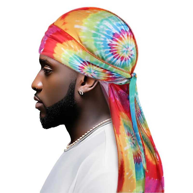 New Dyed Silky Durag Bandana With Long Tail And Wide Strap Colorful Durag Cap Shower Cap For Men And Women M250623
