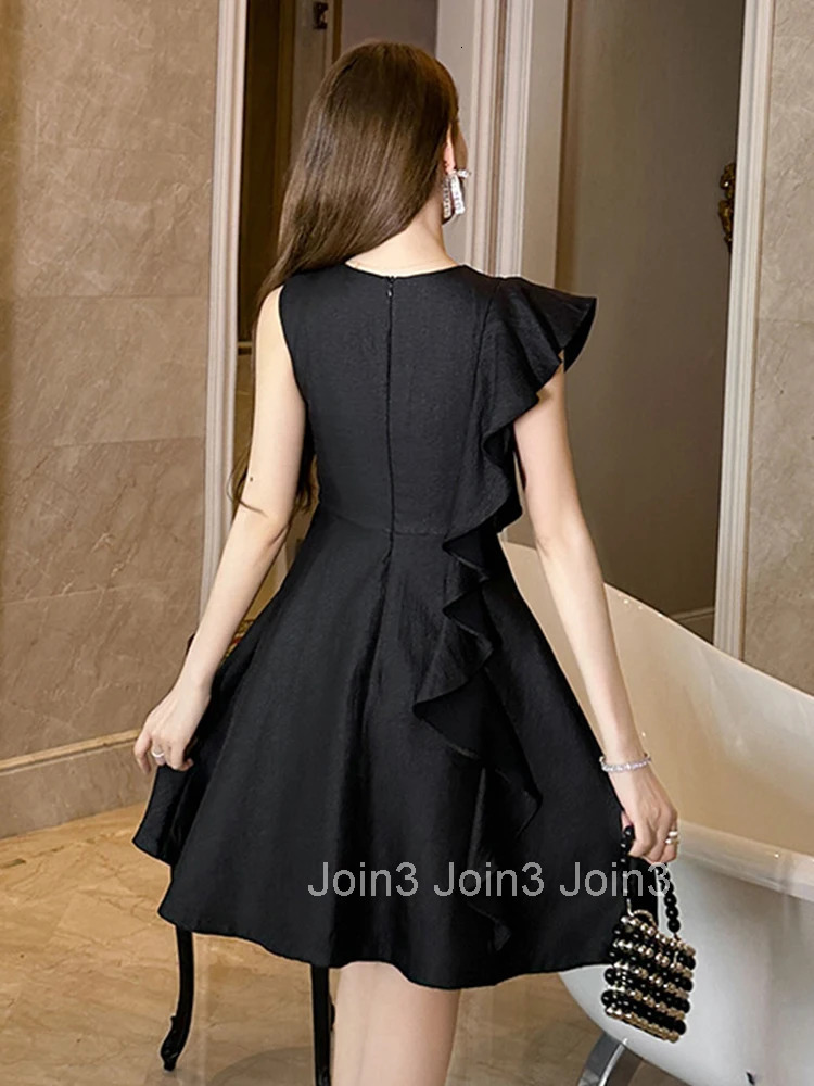 Summer Fashion Black Evening Short Dress Women Clothing Sweet Ruffle Sexy Sleeveless Slim A-Line Party Club Prom Vestidos Fiesta