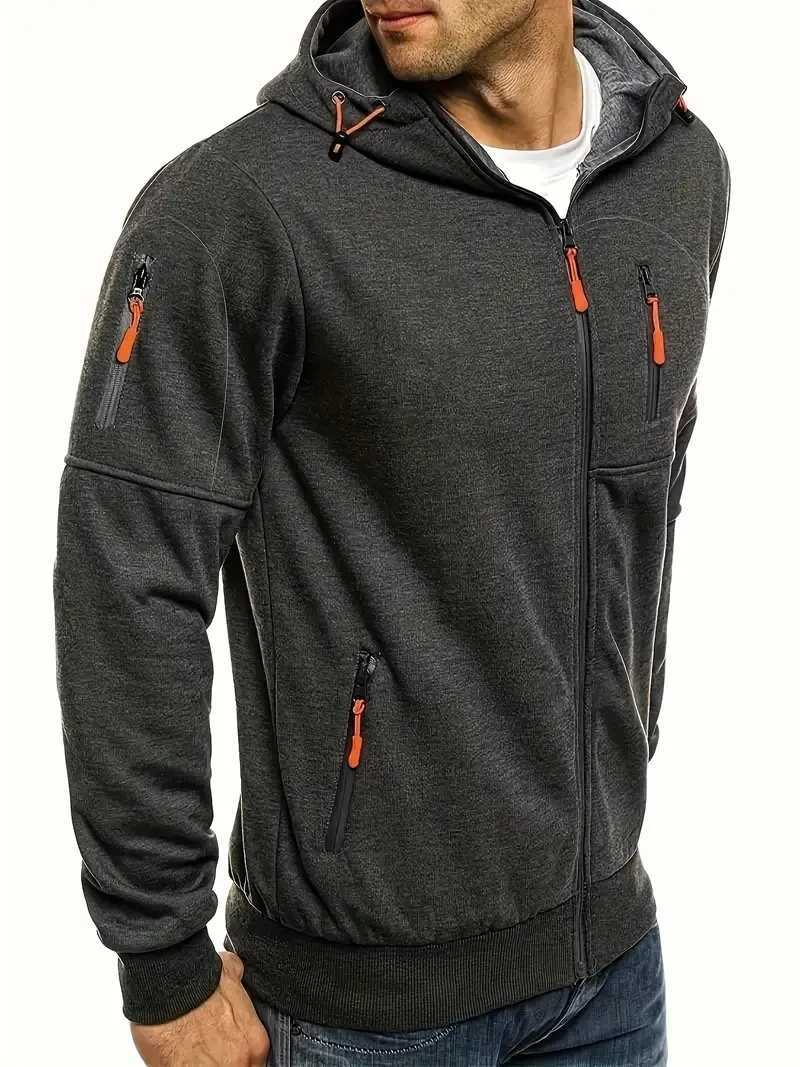 Fashion solid color mens hooded jacket casual long sleeve hoodie with zipper gym sports hooded jacket spring and autumn style W250623