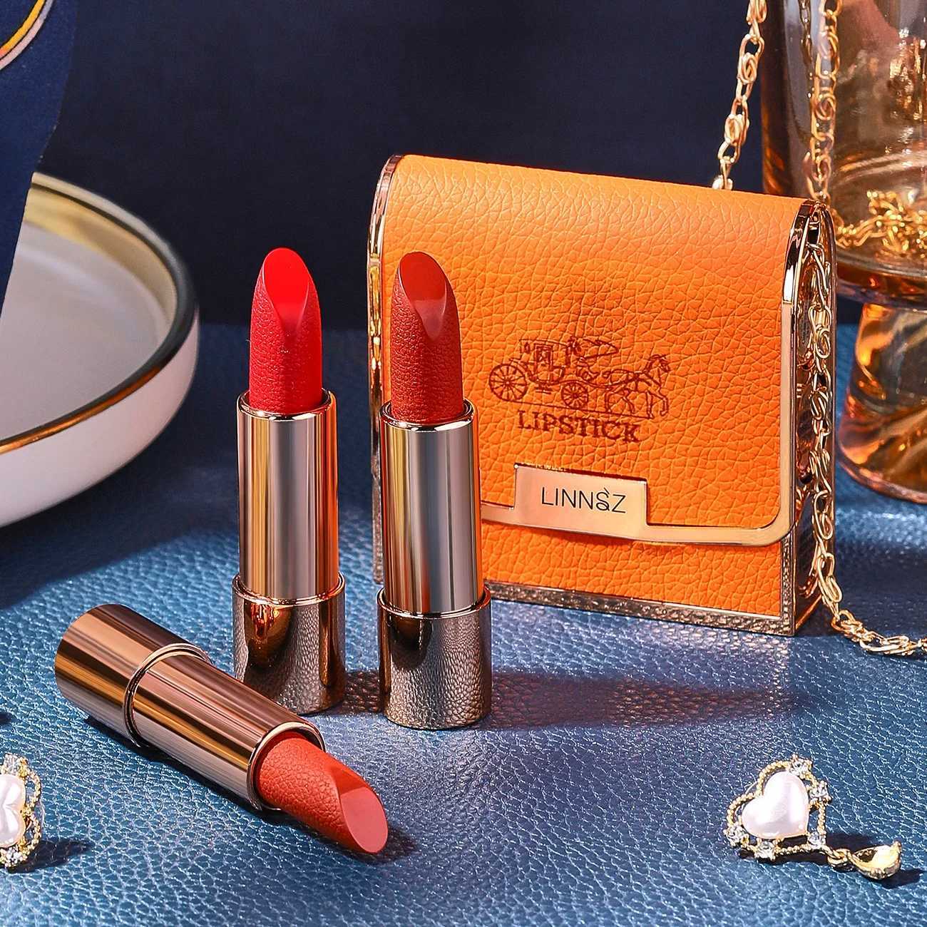 Matte Lipstick with Chain Bag Set Non-Fading Non-Stick Cup Long-Lasting Velvet Finish Smooth Matte Lip Color Waterproof XJ250623