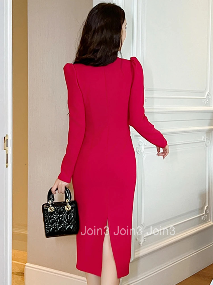 New Autumn Formal Occasion Long Dress Elegant Pretty Women Clothing Mujer Ladies Commute Cross V-Neck Slim Pencil Robe Vestidos