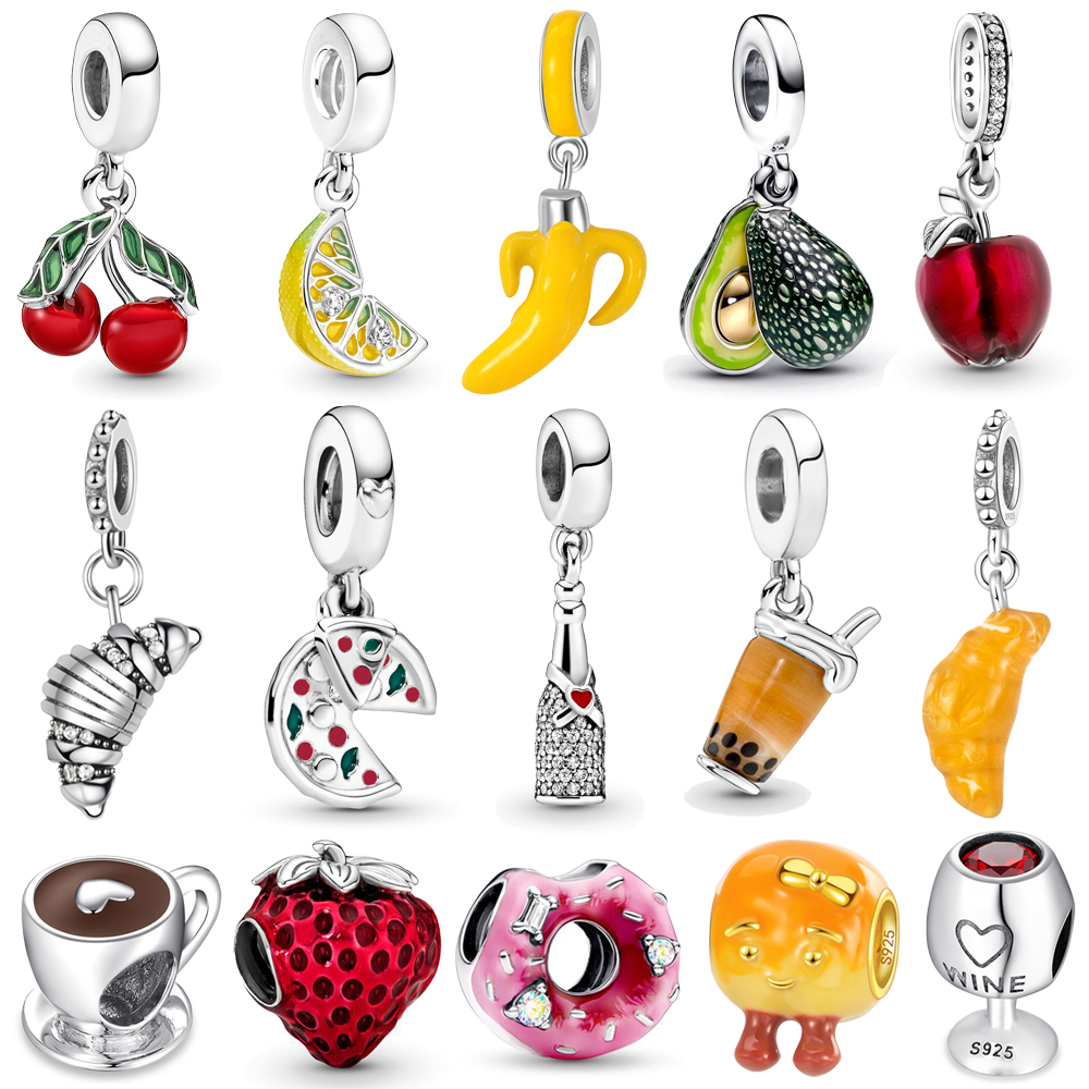 FewDook Silver Plated Fruit Series Avocado Cherry Charm Pendant For Original DIY Bracelet Strawberry Beads Gift Women Fine Jewelry 2025 HOT SALE