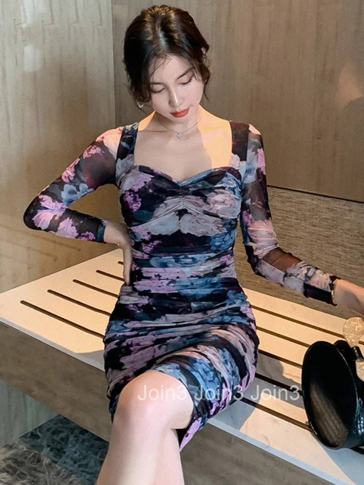 Fashion Women Slim Perspective Formal Dress New Arrival Office Lady Sexy High Quality Vintage Elegant Print Basic Pencil Dress