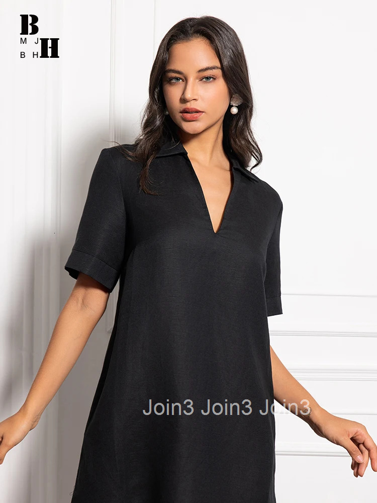 New Summer Lady Work Style Formal Linen Solid Simple Short Dress Women Clothes Elegant Office Commute Short Sleeve Loose Vestido