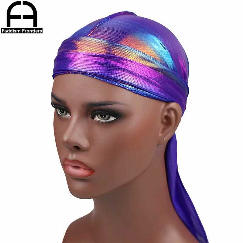 Mens Colorful Sparkly Durags Turban Bandanas Men Shiny Silky Durag Headwear Headband Hair Cover Accessories Wave Caps Rags Hat M250623