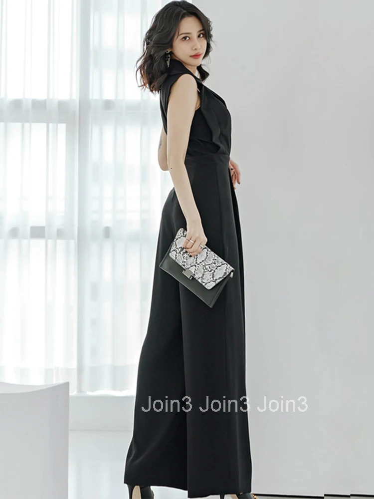 New Summer One Piece Jumpsuits Elegant Office Women Formal Black Sleeveless Party Female Mujer High Waist Wide Leg Loose Rompers