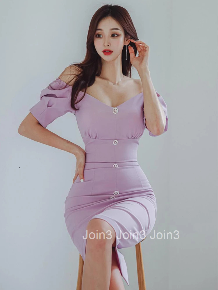 Fashion Summer Evening Dress For Women Elegant Purple Sweet Sexy Off-Shoulder Slim Wrap Hip Midi Party Prom Mujer Vestido Street