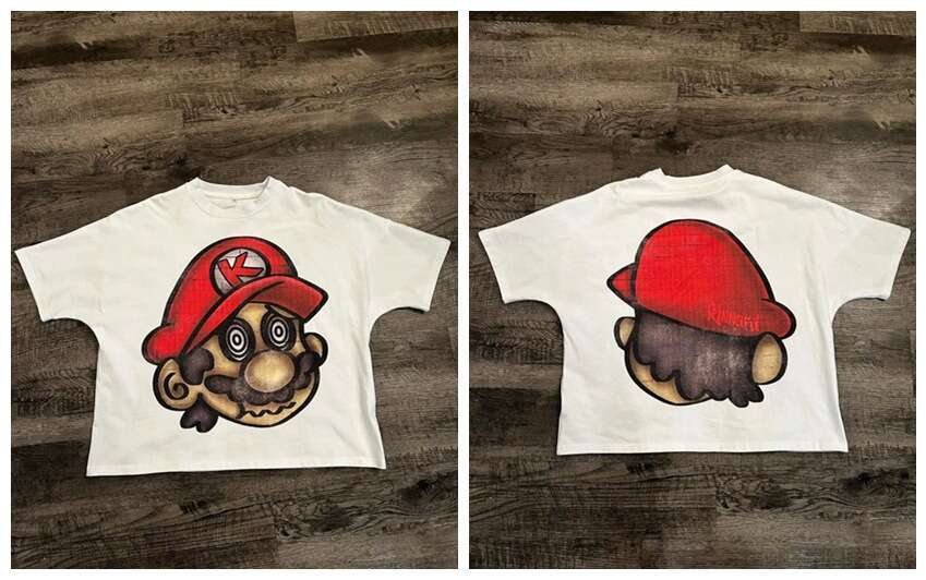 Korean Style Simple Niche Design Cartoon Long Printed Cotton T-Shirt Men's Hip-Hop Harajuku Y2K Loose Couple Top
