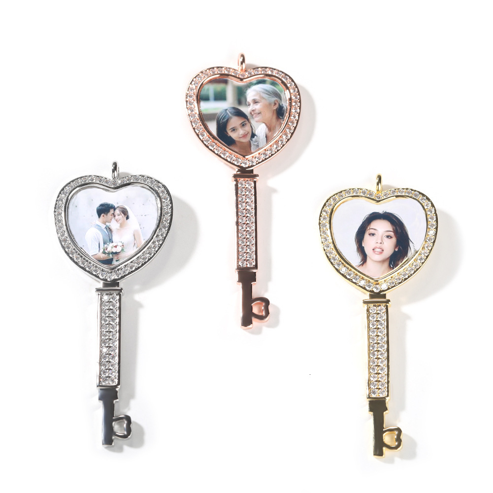 14K Gold Fashion Heart Key Custom Photo Frame Necklace Personalized DIY Love Picture Pendant Collar Aesthetic Wedding Jewelry For Couple Lovers Access