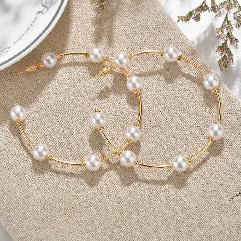 New Boho White Imitation Pearl Round Circle Earrings Women Gold Color Big Earrings Korean Jewelry Brincos Statement Earrings XJ250623