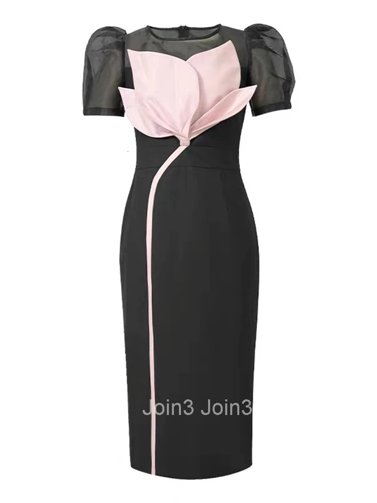 Summer Fashion Elegant Formal Occasion Evening Dress Women Clothes Sheer Sexy O-Neck Floral Slim Midi Pencil Robe Party Vestidos