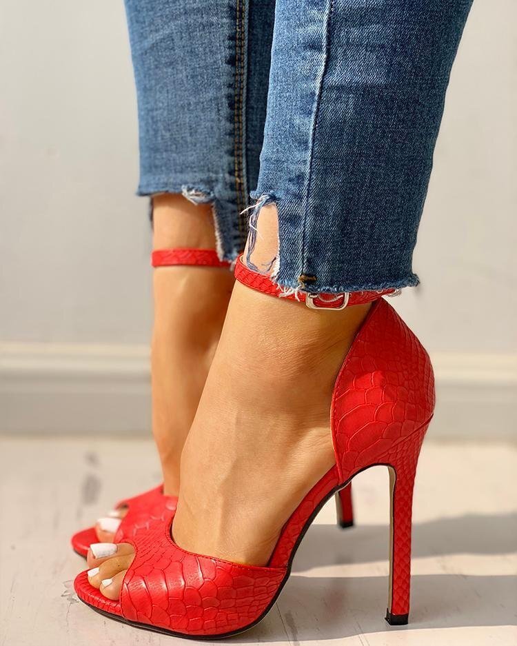 Women's Shoes New Super High Summer Sexy Snake Print Stiletto Buckle Peep Toe Cover Heel Sandals ddmythur