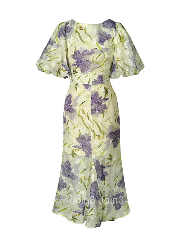 Summer Elegant Office Women Evening Dress Sweet Floral Print O-Neck Slim Midi Fishtail Party Prom Beach Robe Femme Mujer Vestido