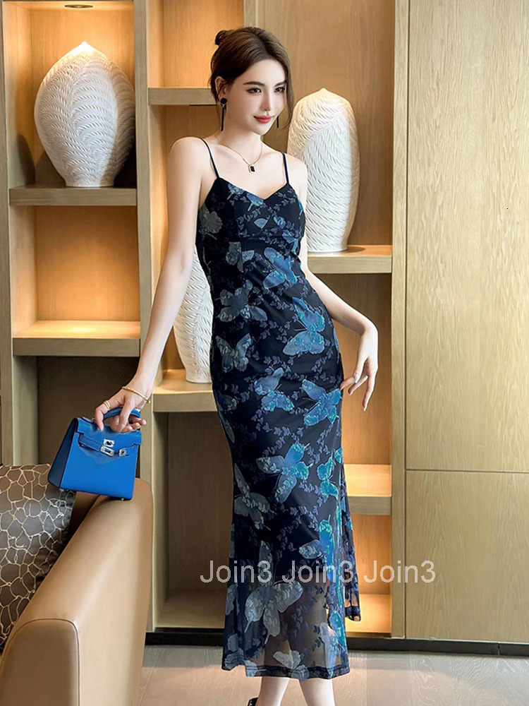 Summer Vintage Floral Print Boho Vacation Beach Long Dress Women Clothes Elegant Sexy Strap Skinny Party Club Vestido Robe Femme