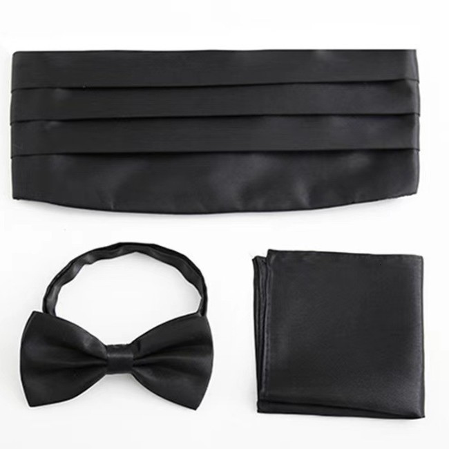 Black Floral Silk Wedding Mens Cummerbunds Bow Tie Brooch Set Tuxedo Formal Wide Belt Ceremonial Belt Elastic Waistband DiBanGu 241227
