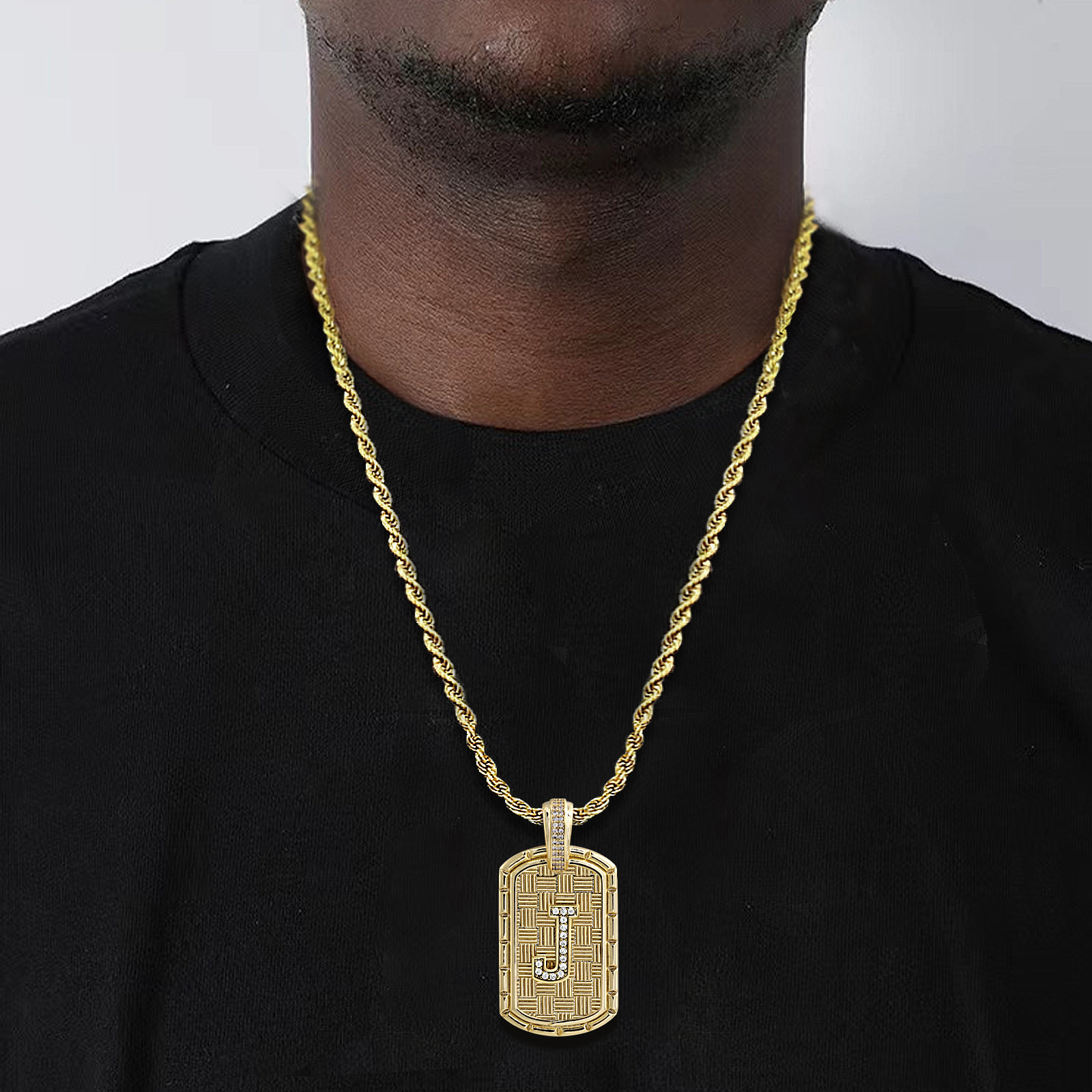 Hip Hop druzy jewelry 26 Letter Diamond Inlaid Pendant Necklace Creative Square Plate Jewelry with Personalized Design