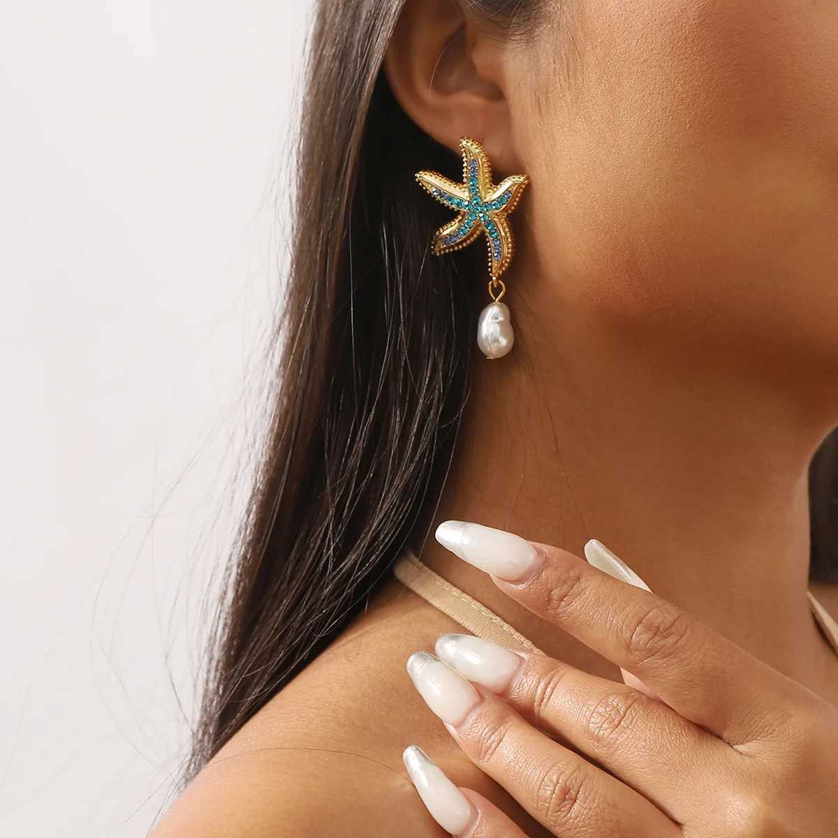 Bohemia Star Fish Earrings Drop Pearl Rhinestones Dangle Earrings for Women Starfish Party Jewelry Summer Holiday Beach GiftsXJ250623