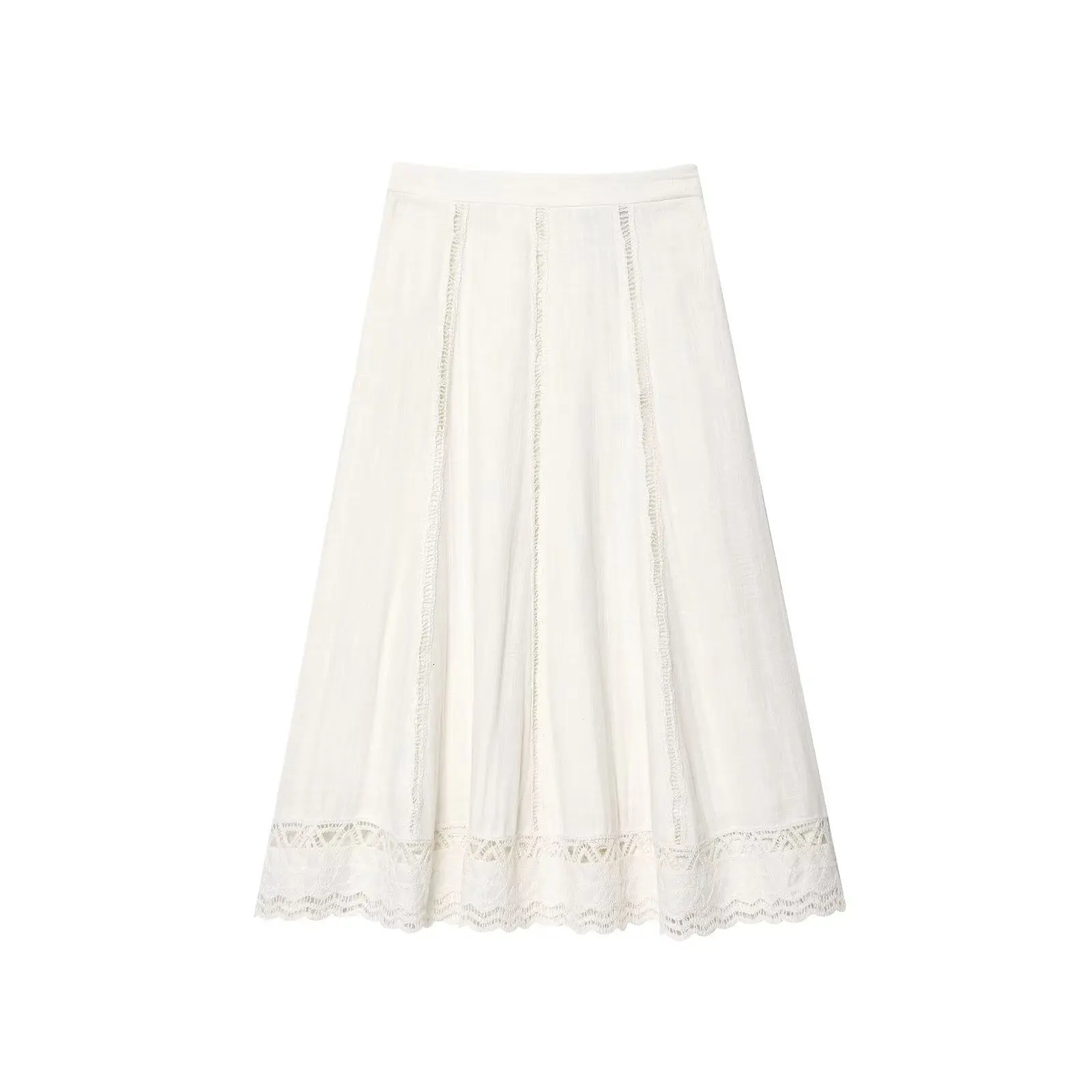 MYST ZA2025 summer womens casual fashion versatile hollow crochet details standup collar short shirt with skirt 250614