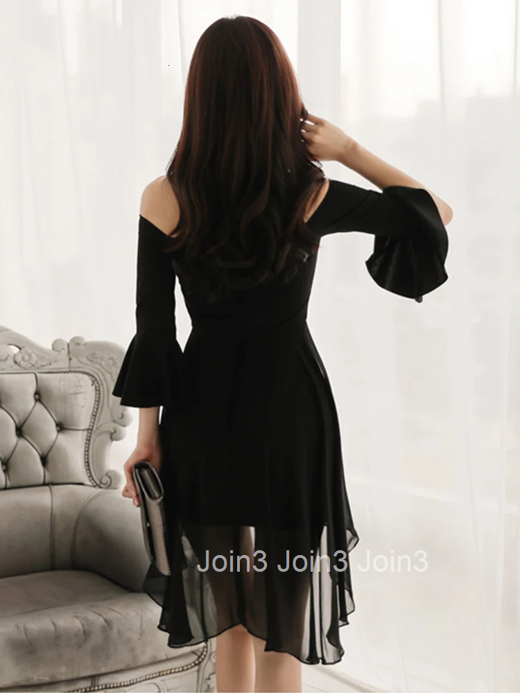 Korean Fashion Black Short Evening Dress Elegant Pretty Women Clothes Chic Sexy Off-Shoulder Slim Mini Party Prom Mujer Vestidos