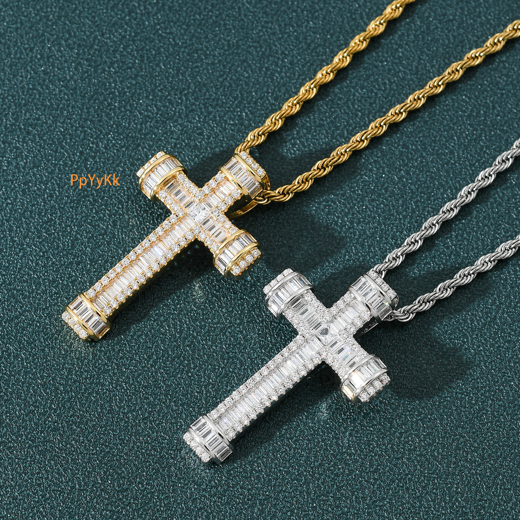 Luxury Moissanite Iced Out Cross Hip Hop Pendant Bling Men's Trendy Necklace Accessory Pass the diamond tester