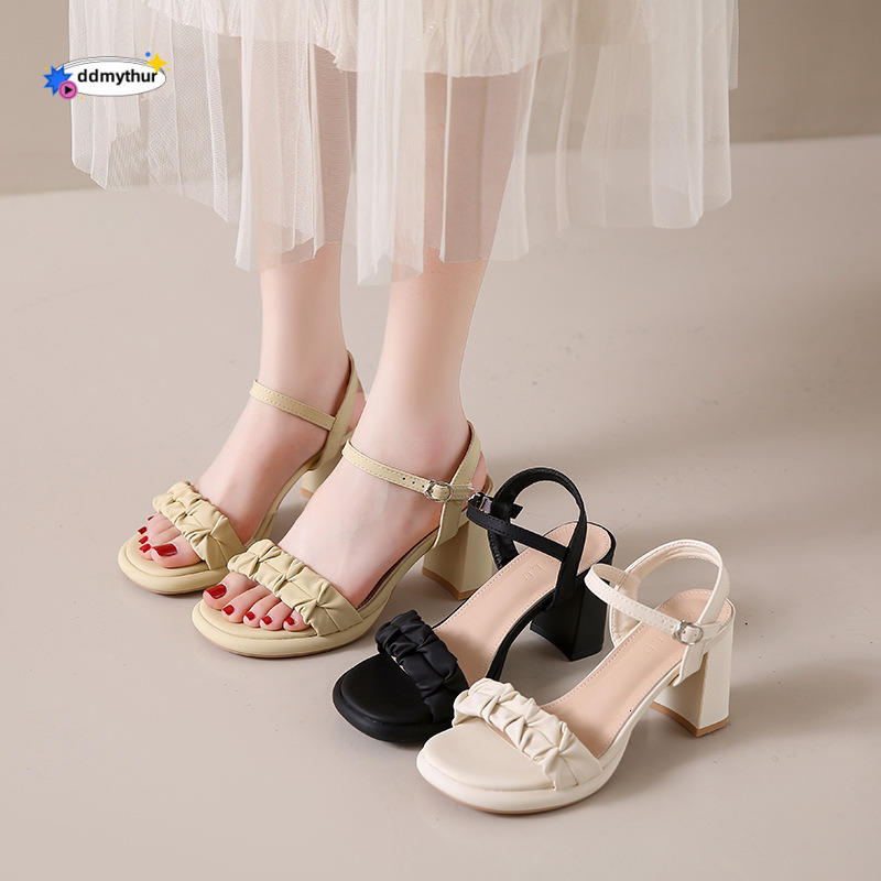 Versatile Sandals for Women 2025 Summer New Fairy Style Chunky Heel Open Toe Women's Shoes Fashionable One-Strap High Heels ddmythur