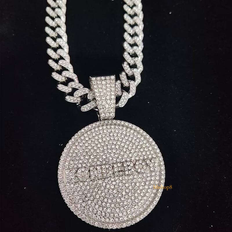 Pendant Necklaces Men Women Hip Hop KONDE BOY Letters Necklace 13mm Cuban Chain HipHop Iced Out Bling Fashion Charm Jewelry 230714