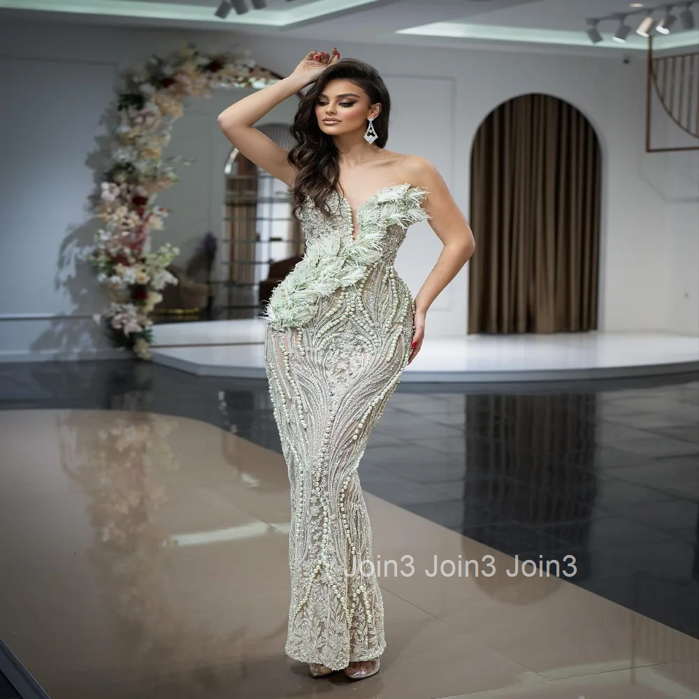 Elegant Socialite Dress Fashion Feather Sequins Beading Sleeveless Long Skirt V-neck Newest Womens Clothing Dinner Party Gown