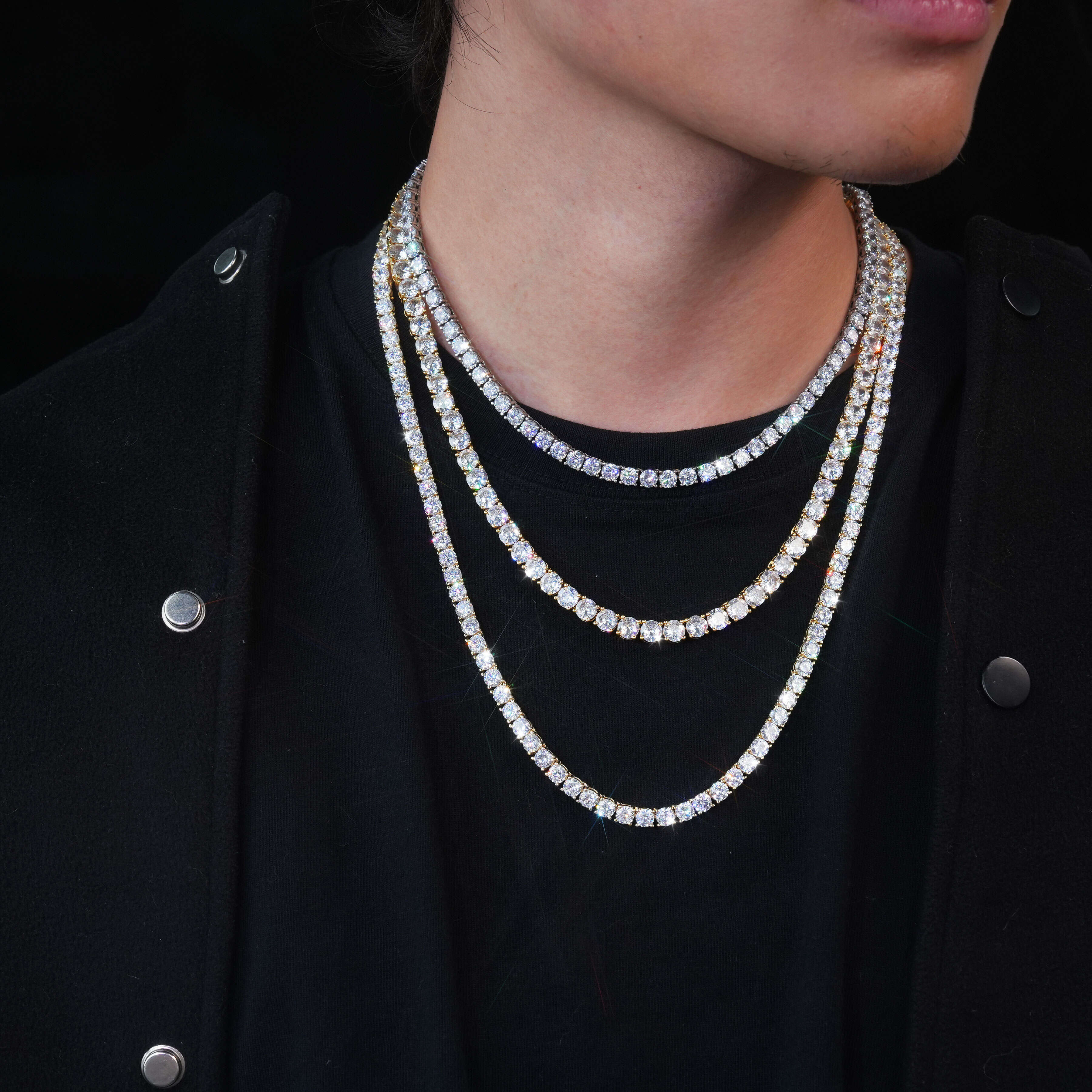 High Quality Full Bling Diamond Luxury 925 Silver Moissanite Tennis Necklaces Jewelry for Men Women