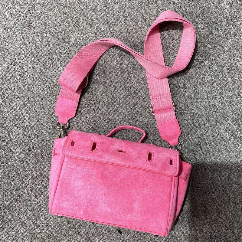England Style Faux Suede Bags For Women Designer Handbags Purses 2024 New In Belt Buckle Top Handle Wide Straps Shoulder