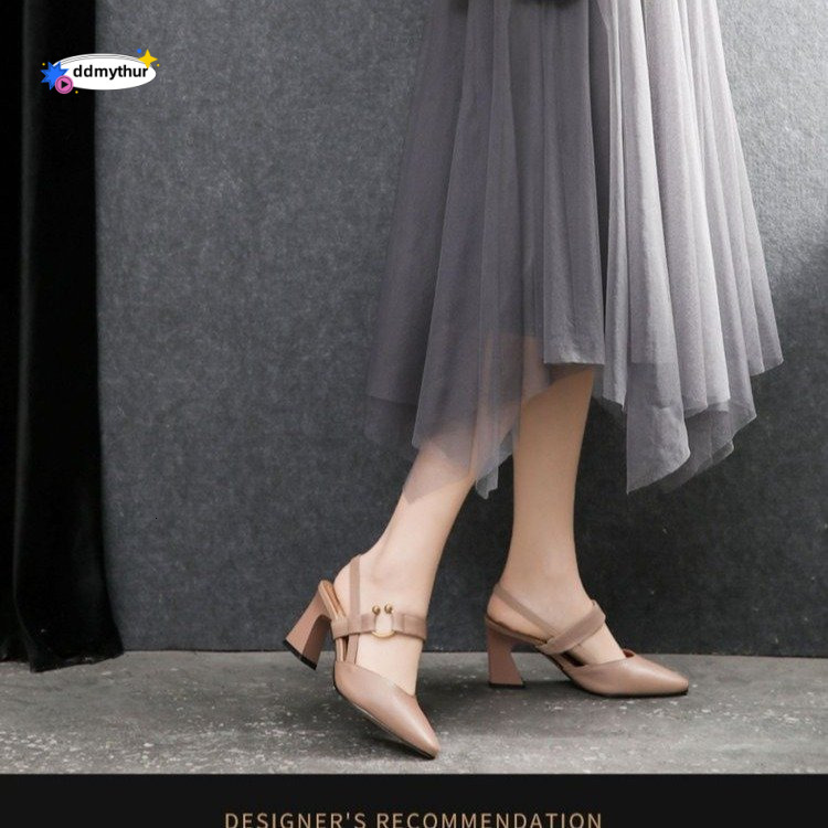 Summer New Women's Casual Square Toe Slingback Sandals with Chunky High Heels Fashionable Leather Shoes ddmythur