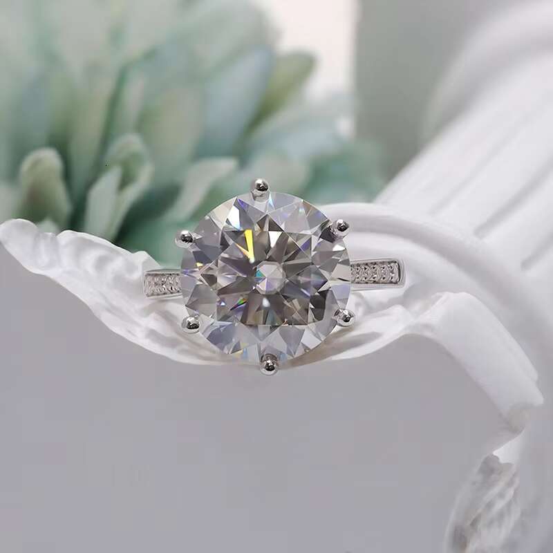 Paston Iced Out 10k 14k Big Size Round Cut 8ct Vvs Moissanite Ring 6 Prongs Classic Setting Wedding Daily Diamond Jewelry