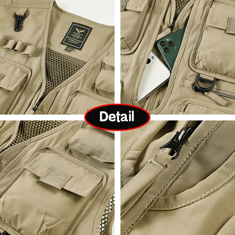 Summer Men Sleeveless Many Pocket Tool Webbed Breathable Vest Men Outdoors Fishing Camping Thin Lightweight Loose Vest Male 250617
